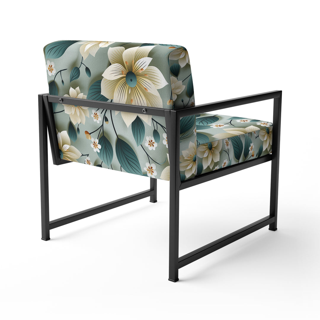 Teal &amp; Ivory Coastal Elegance Floral Pattern - Upholstered Cottage Accent Chairs