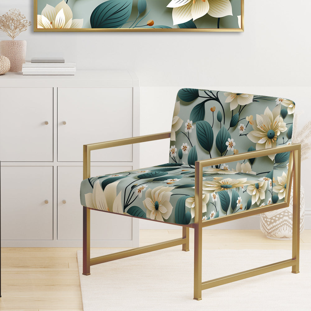 Teal &amp; Ivory Coastal Elegance Floral Pattern - Upholstered Cottage Accent Chairs