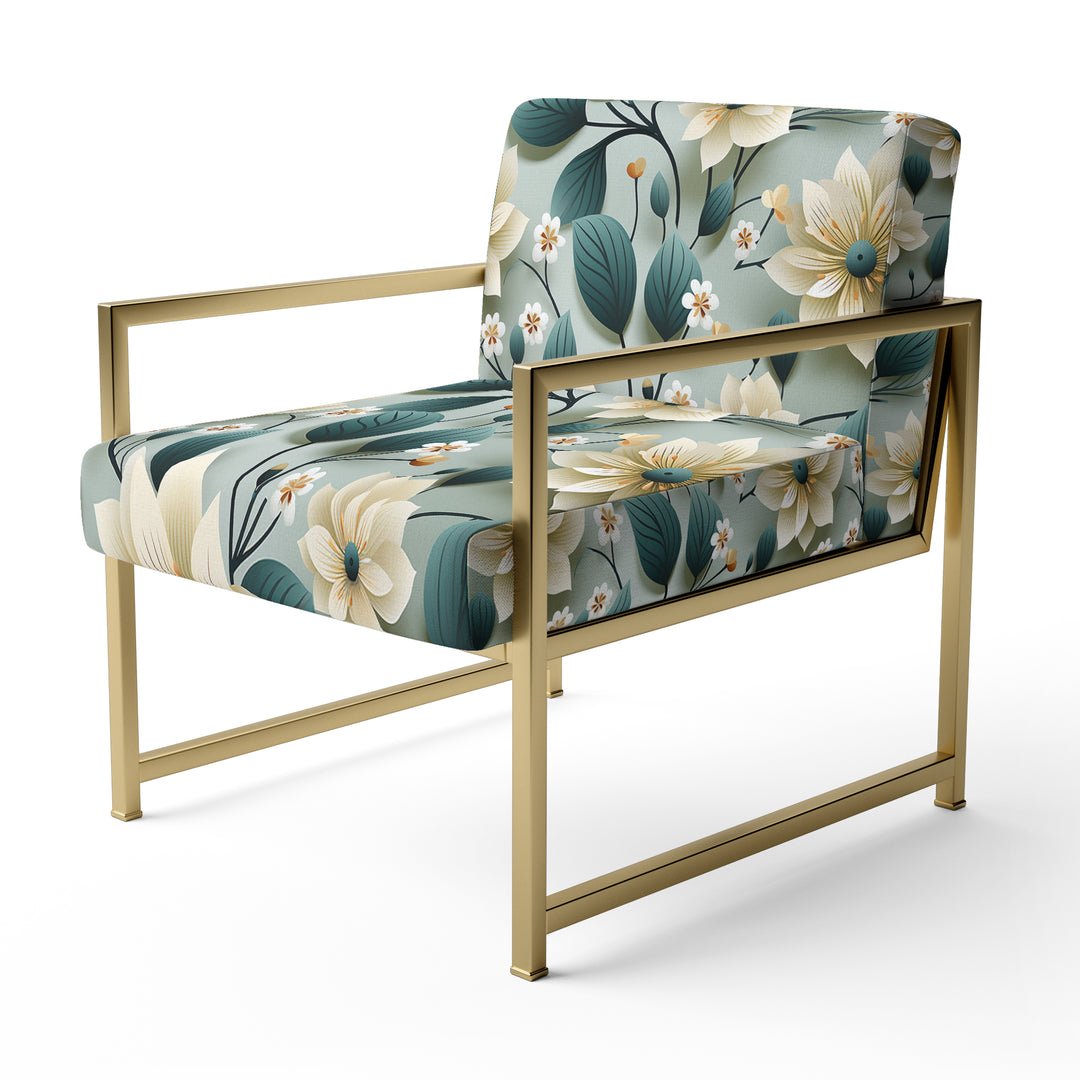 Teal &amp; Ivory Coastal Elegance Floral Pattern - Upholstered Cottage Accent Chairs