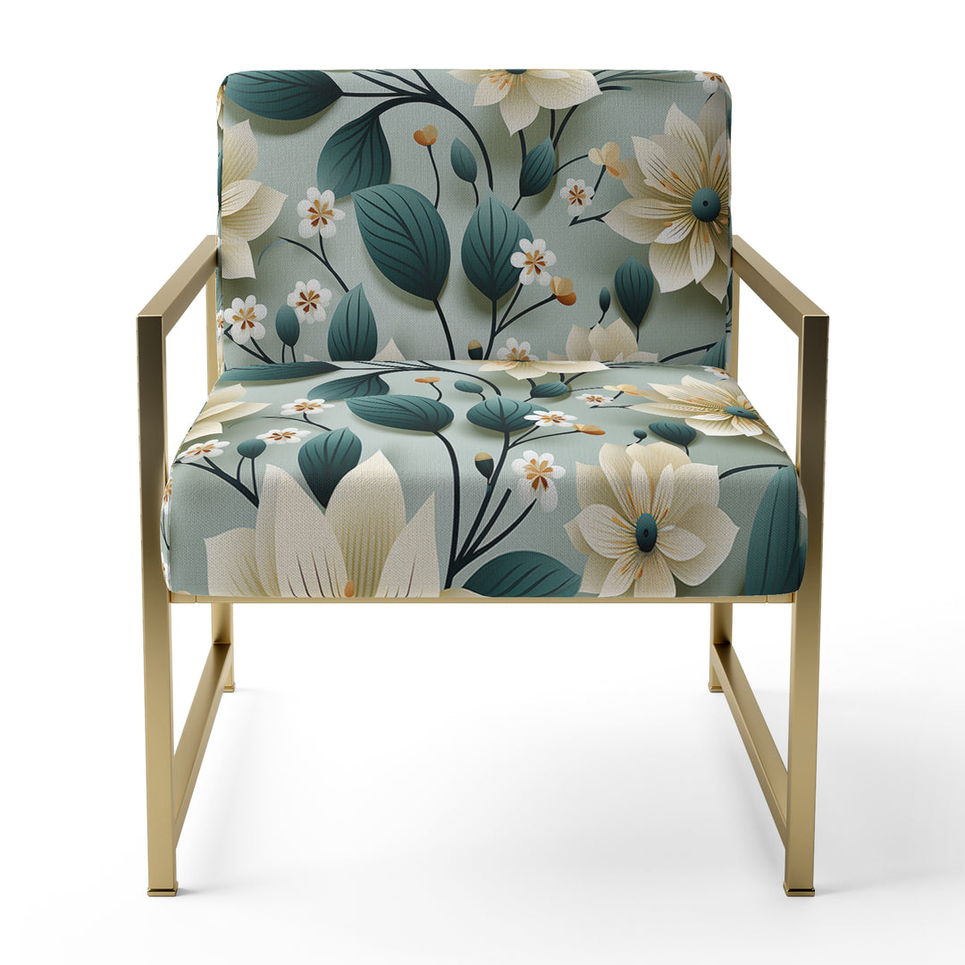 Teal &amp; Ivory Coastal Elegance Floral Pattern - Upholstered Cottage Accent Chairs