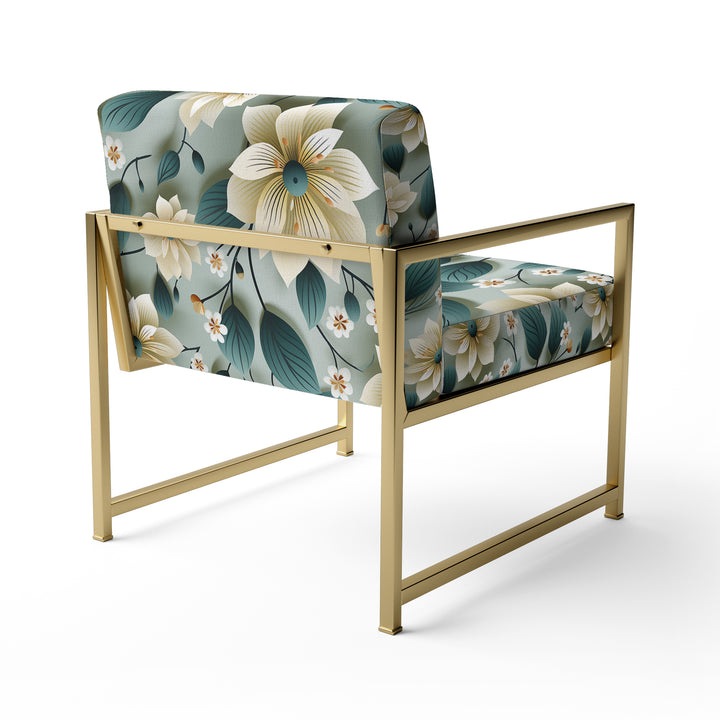 Teal &amp; Ivory Coastal Elegance Floral Pattern - Upholstered Cottage Accent Chairs