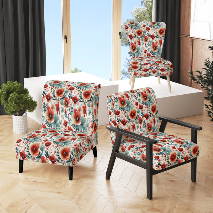 Blue &amp; Red Coastal Elegance Floral Pattern - Cottage Arm Chair