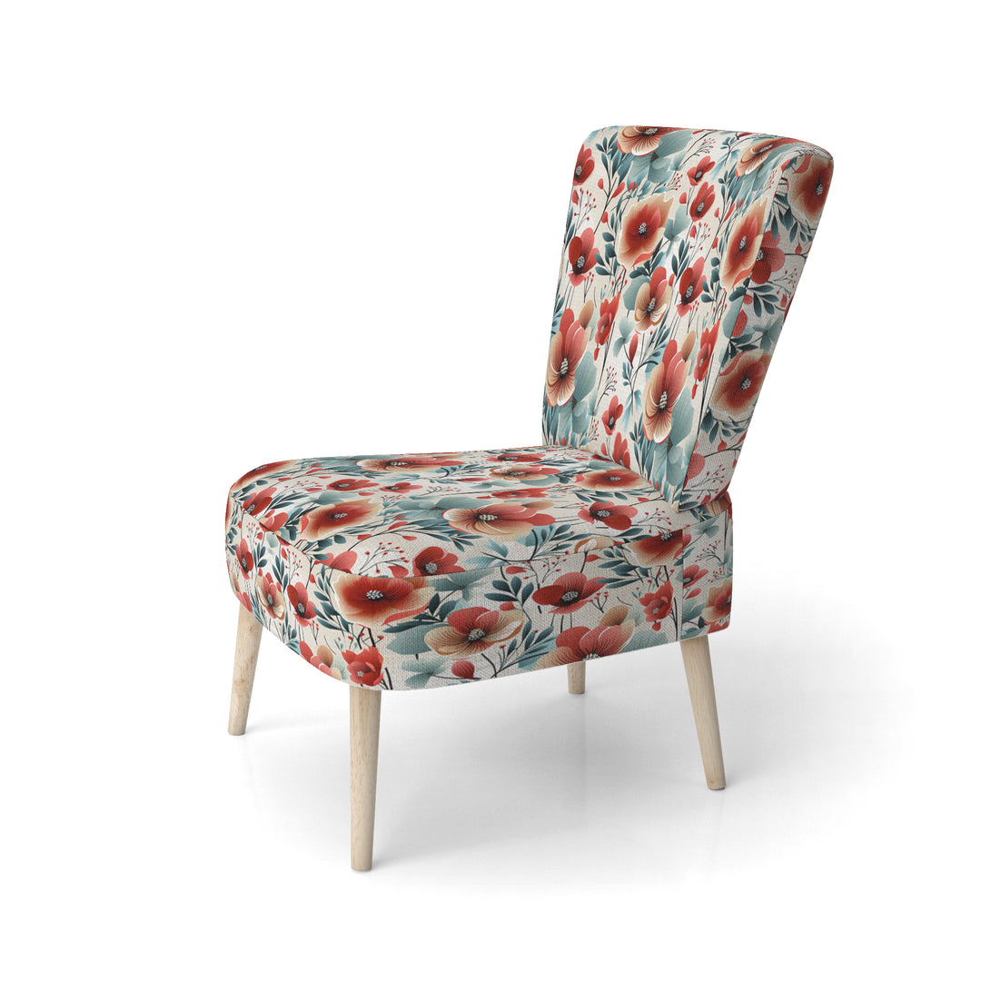 Blue &amp; Red Coastal Elegance Floral Pattern - Cottage Arm Chair