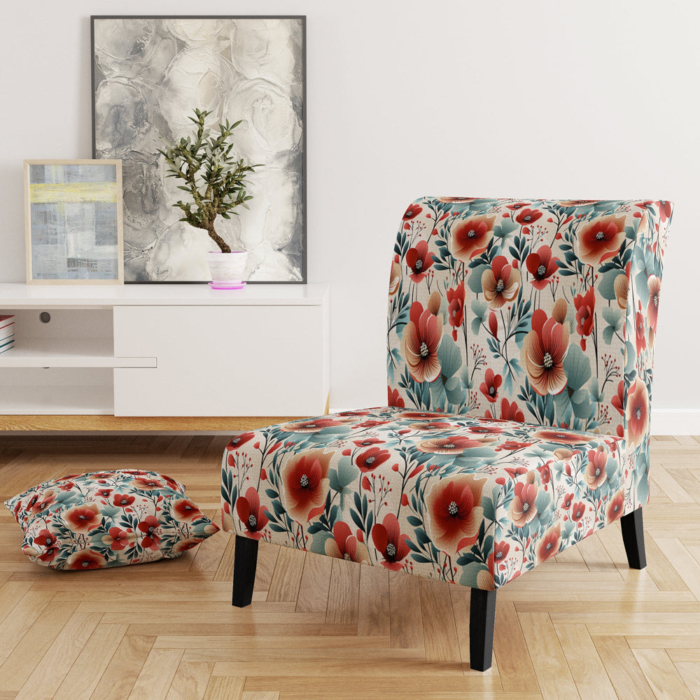 Blue &amp; Red Coastal Elegance Floral Pattern - Cottage Arm Chair