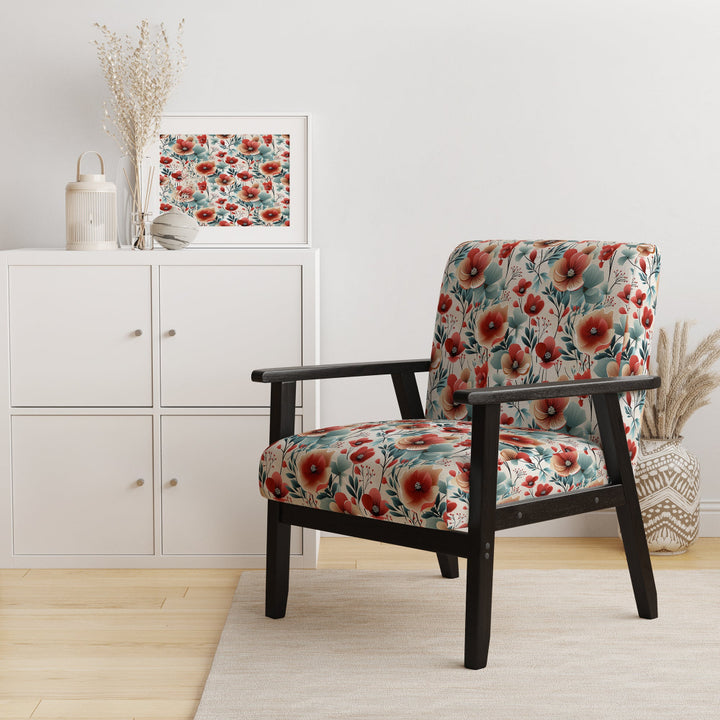Blue &amp; Red Coastal Elegance Floral Pattern - Cottage Arm Chair