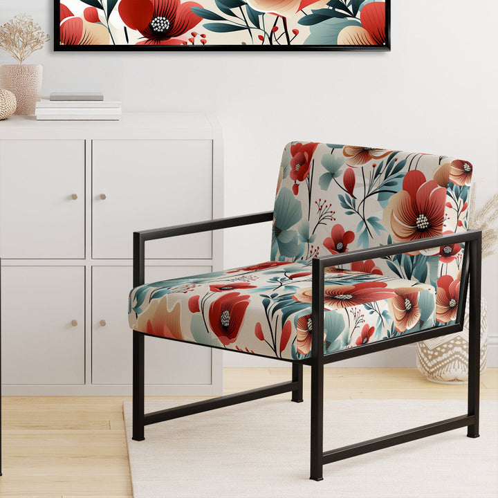 Blue &amp; Red Coastal Elegance Floral Pattern - Cottage Arm Chair