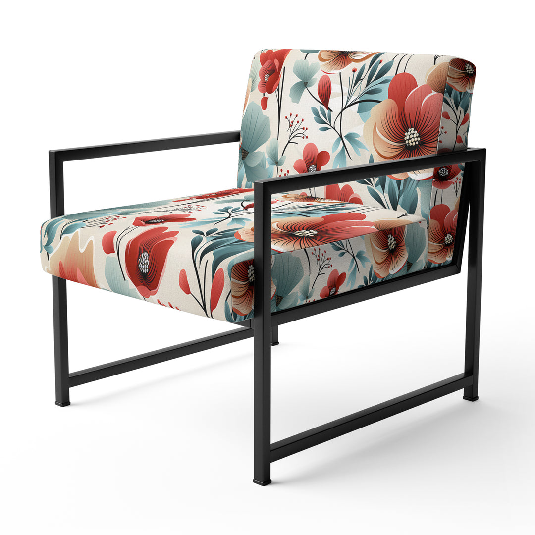 Blue &amp; Red Coastal Elegance Floral Pattern - Cottage Arm Chair