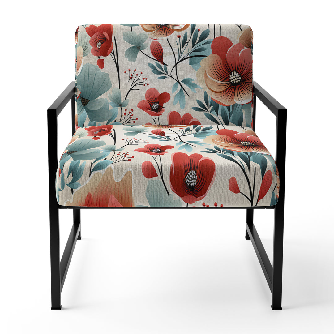 Blue &amp; Red Coastal Elegance Floral Pattern - Cottage Arm Chair