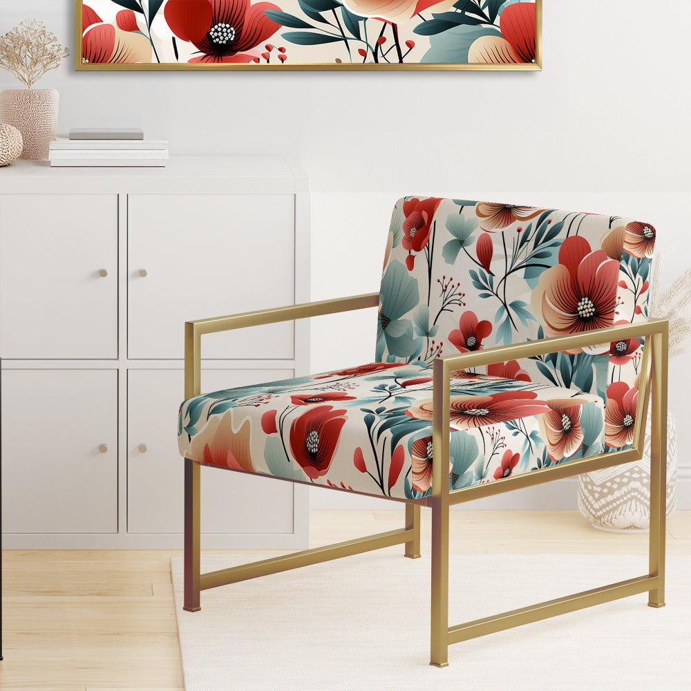 Blue &amp; Red Coastal Elegance Floral Pattern - Cottage Arm Chair