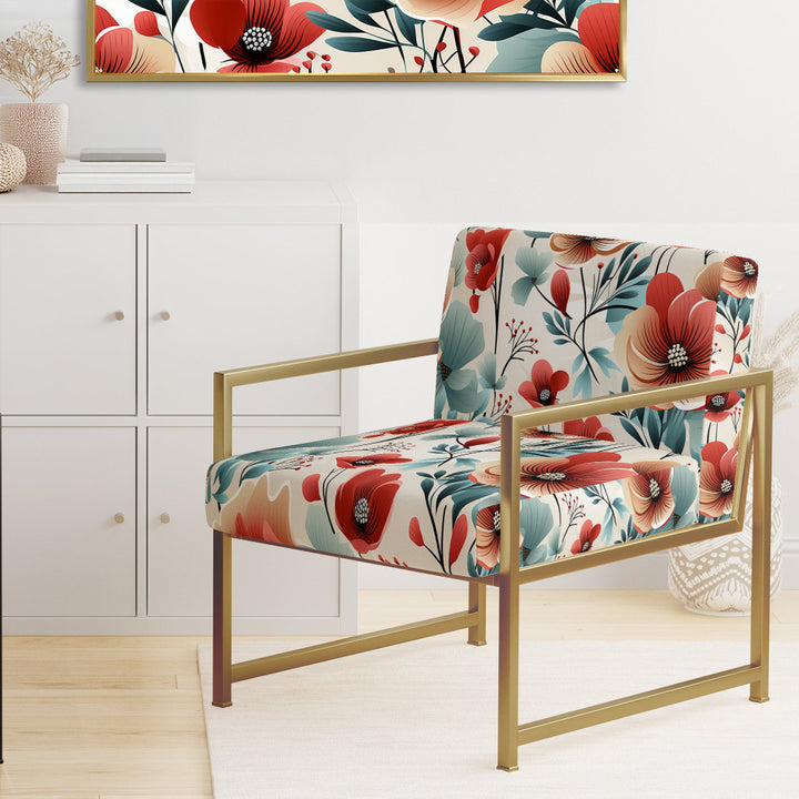 Blue &amp; Red Coastal Elegance Floral Pattern - Cottage Arm Chair