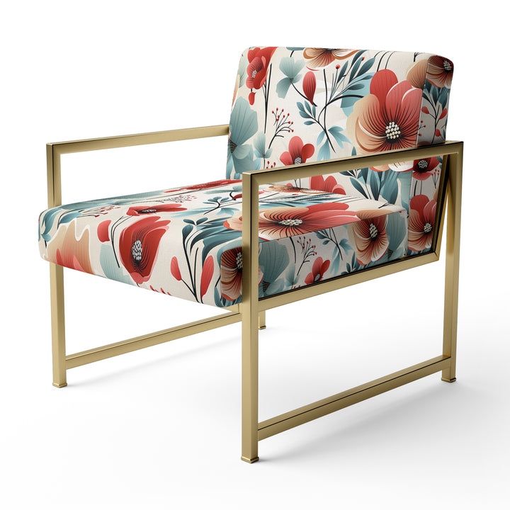 Blue &amp; Red Coastal Elegance Floral Pattern - Cottage Arm Chair