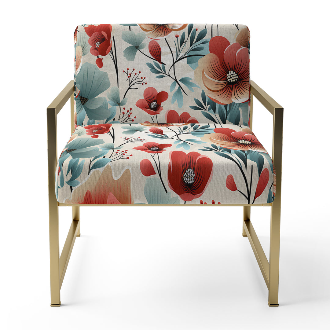 Blue &amp; Red Coastal Elegance Floral Pattern - Cottage Arm Chair