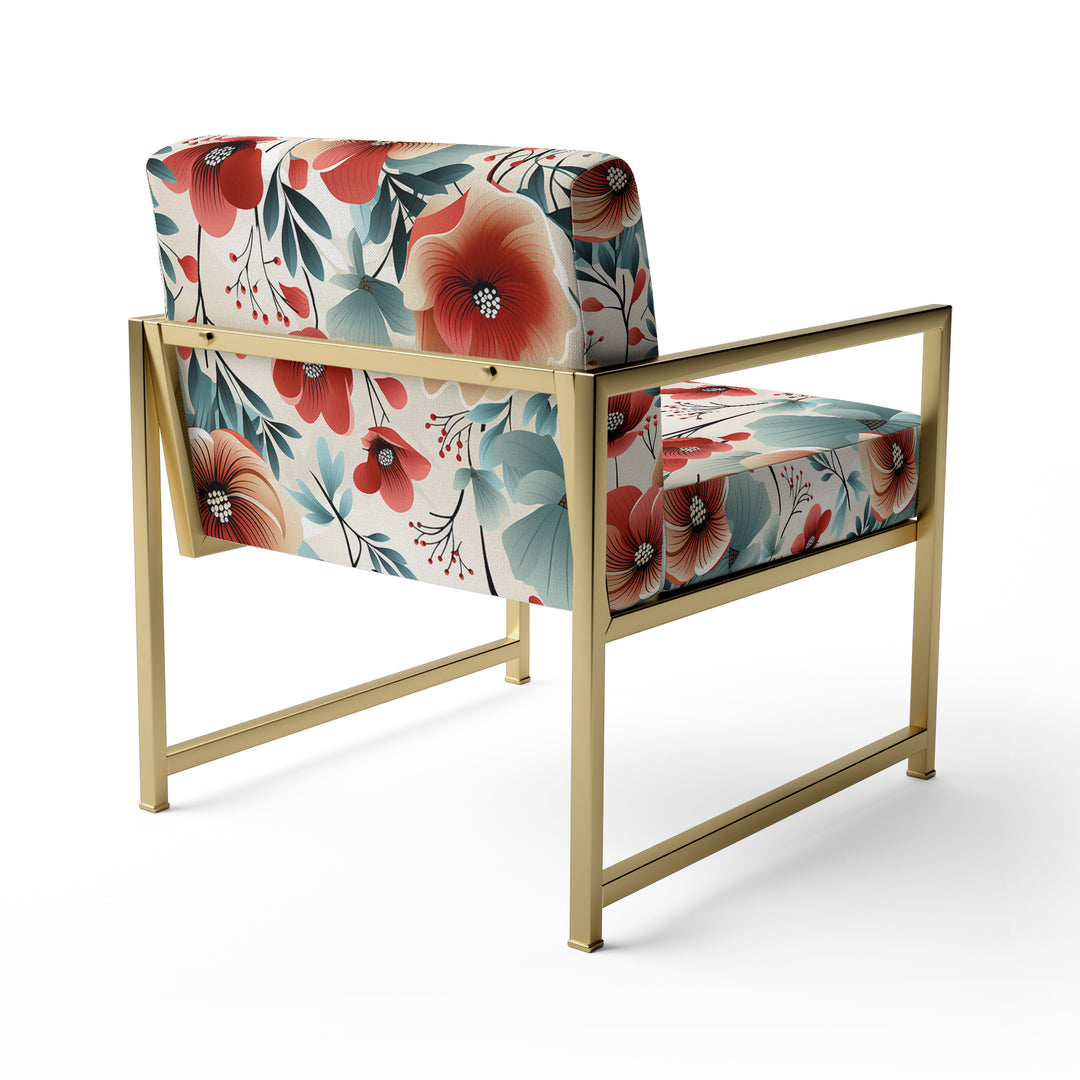 Blue &amp; Red Coastal Elegance Floral Pattern - Cottage Arm Chair