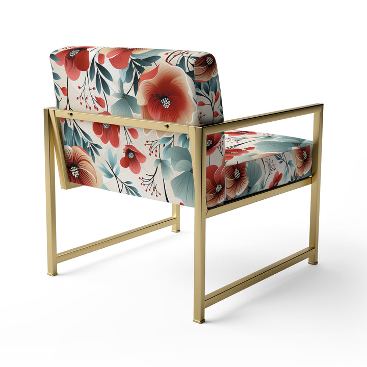 Blue &amp; Red Coastal Elegance Floral Pattern - Cottage Arm Chair