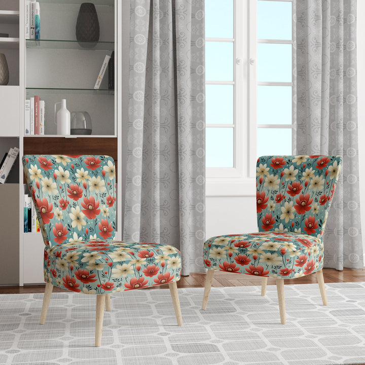Red Coastal Harmony Floral Pattern - Cottage Arm Chair