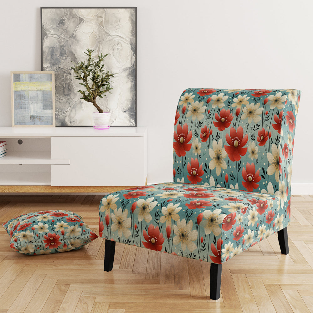 Red Coastal Harmony Floral Pattern - Cottage Arm Chair