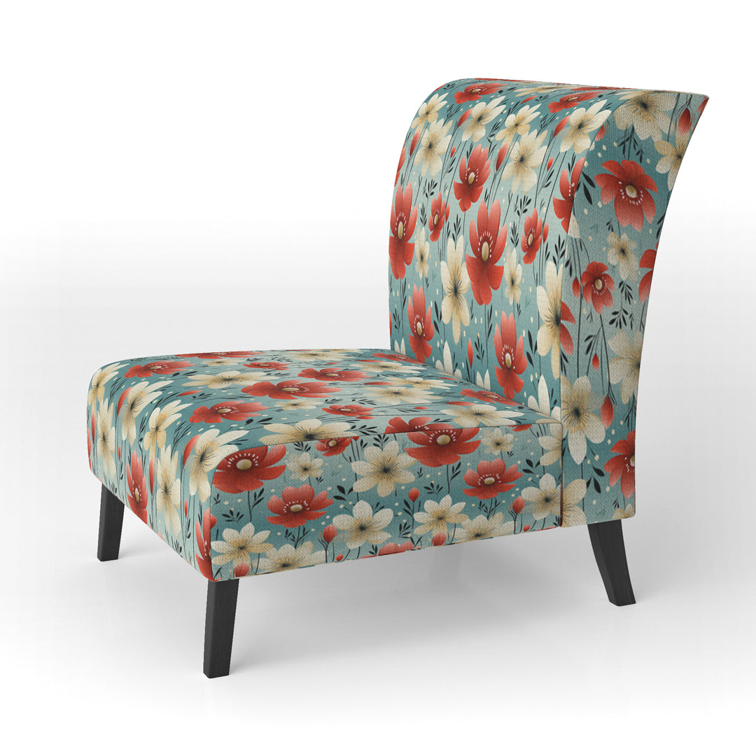 Red Coastal Harmony Floral Pattern - Cottage Arm Chair