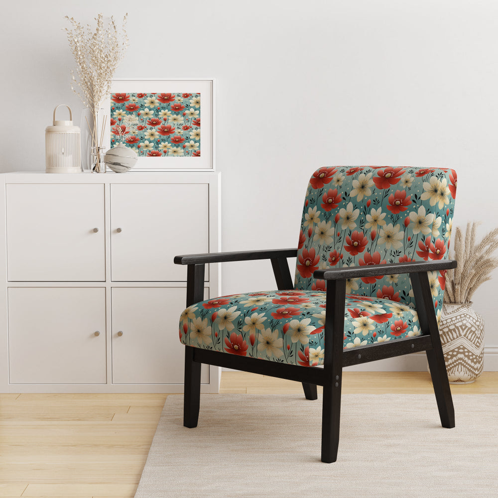 Red Coastal Harmony Floral Pattern - Cottage Arm Chair