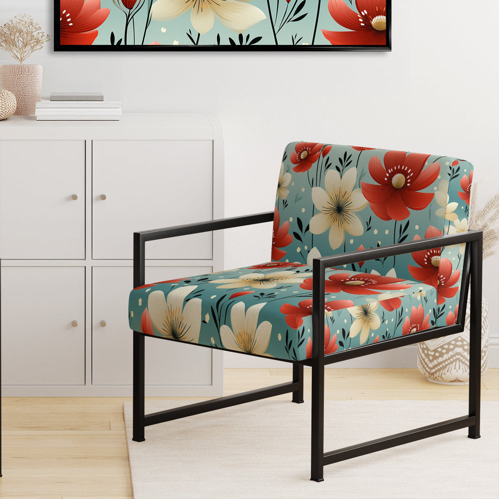 Red Coastal Harmony Floral Pattern - Cottage Arm Chair
