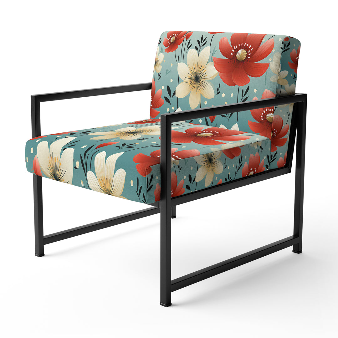 Red Coastal Harmony Floral Pattern - Cottage Arm Chair