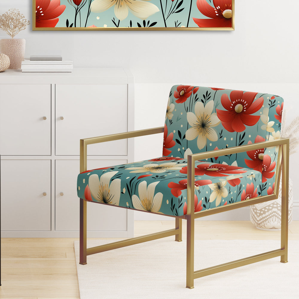 Red Coastal Harmony Floral Pattern - Cottage Arm Chair