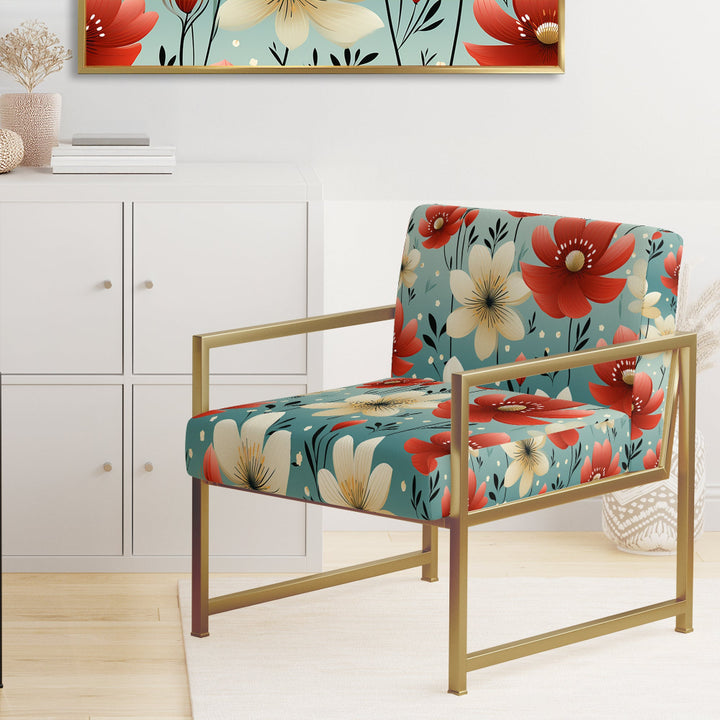Red Coastal Harmony Floral Pattern - Cottage Arm Chair