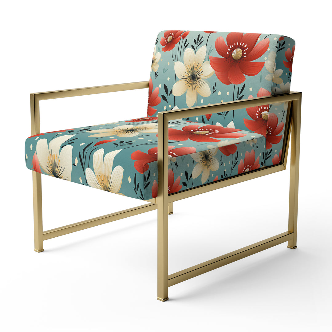 Red Coastal Harmony Floral Pattern - Cottage Arm Chair