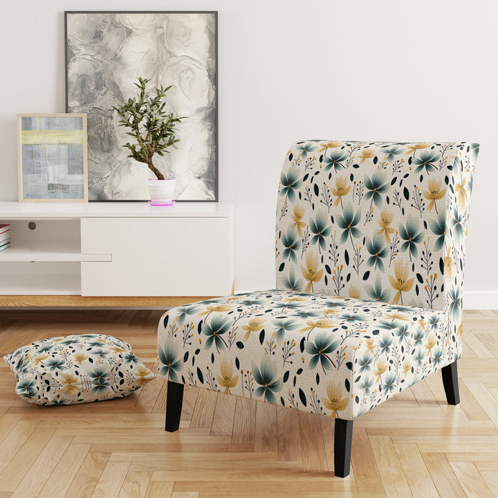 Teal Coastal Harmony Floral Pattern - Cottage Accent Side Chair