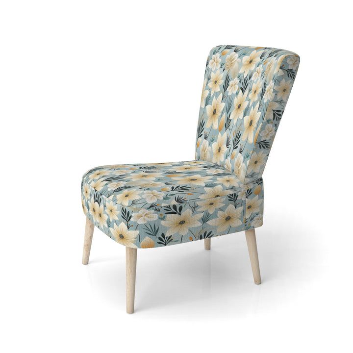 Ivory Coastal Harmony Floral Pattern - Cottage Accent Slipper Chair