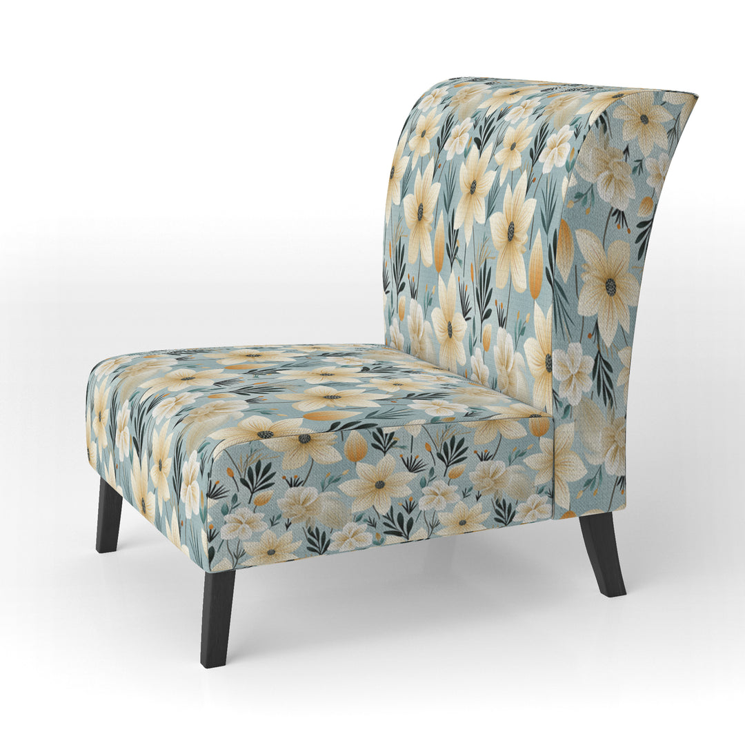 Ivory Coastal Harmony Floral Pattern - Cottage Accent Slipper Chair