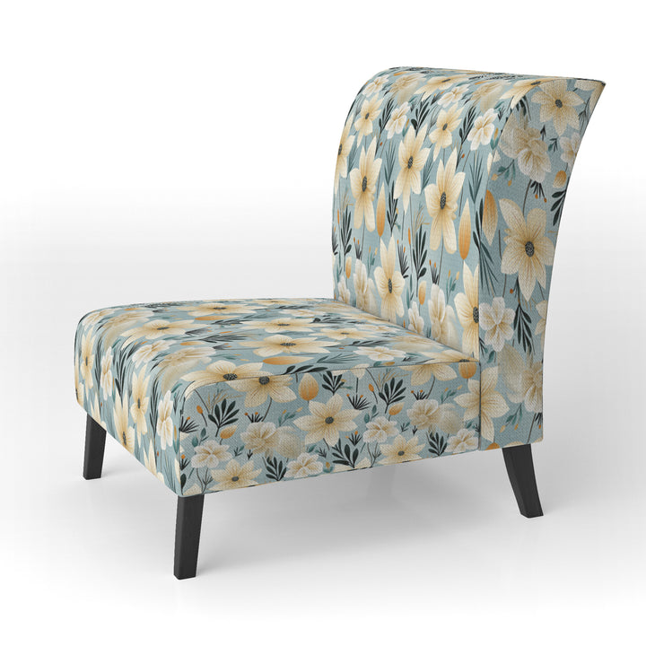 Ivory Coastal Harmony Floral Pattern - Cottage Accent Slipper Chair