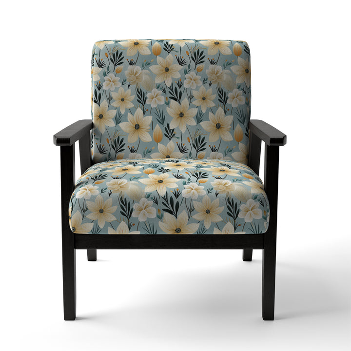 Ivory Coastal Harmony Floral Pattern - Cottage Accent Slipper Chair