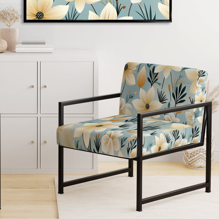 Ivory Coastal Harmony Floral Pattern - Cottage Accent Slipper Chair