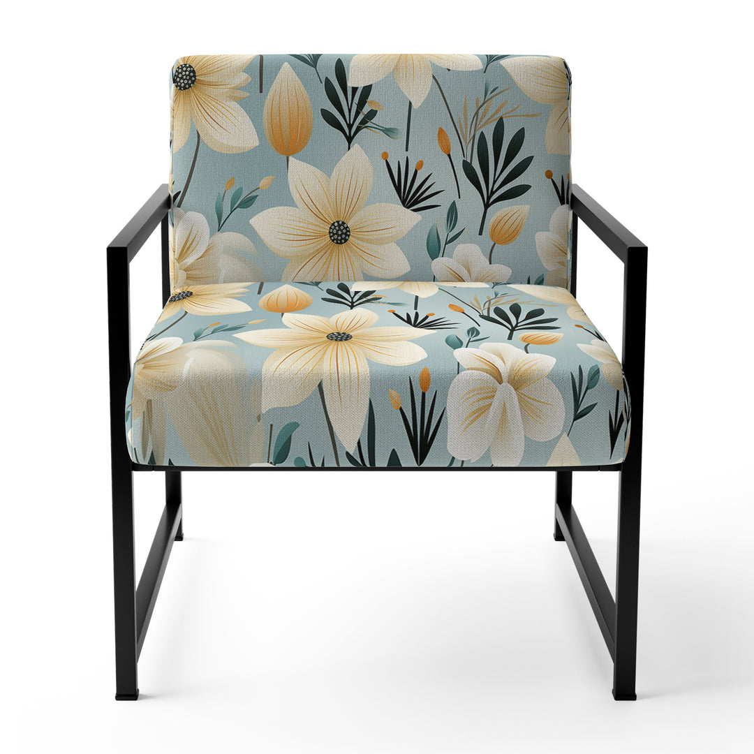 Ivory Coastal Harmony Floral Pattern - Cottage Accent Slipper Chair