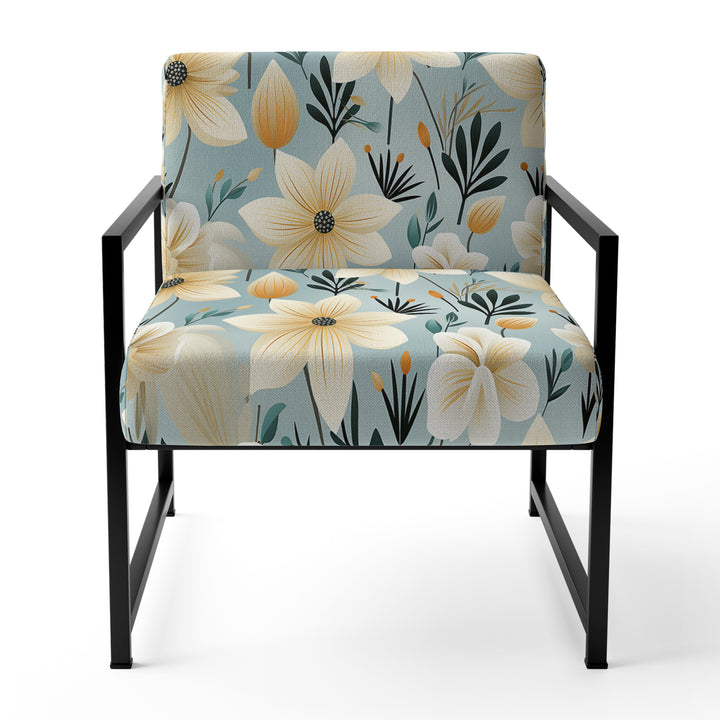 Ivory Coastal Harmony Floral Pattern - Cottage Accent Slipper Chair