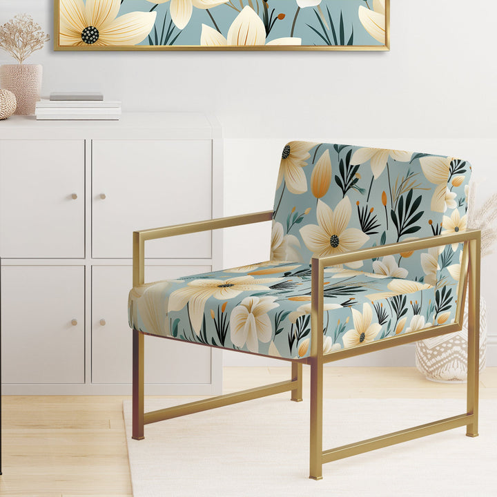 Ivory Coastal Harmony Floral Pattern - Cottage Accent Slipper Chair