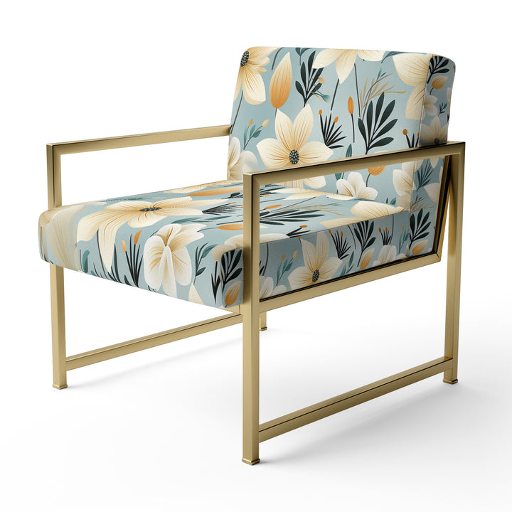 Ivory Coastal Harmony Floral Pattern - Cottage Accent Slipper Chair