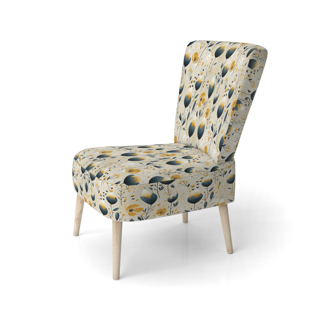 Teal Coastal Serene Floral Pattern - Upholstered Cottage Accent Chairs