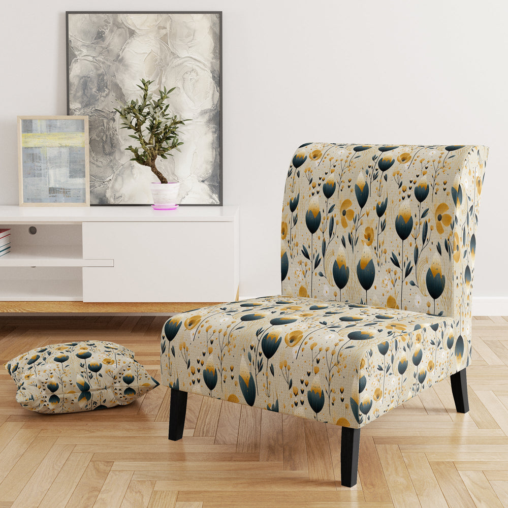 Teal Coastal Serene Floral Pattern - Upholstered Cottage Accent Chairs