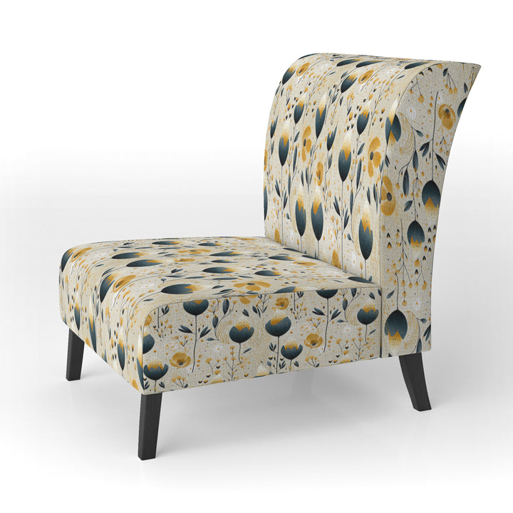 Teal Coastal Serene Floral Pattern - Upholstered Cottage Accent Chairs