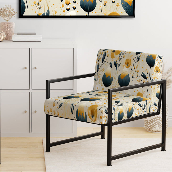 Teal Coastal Serene Floral Pattern - Upholstered Cottage Accent Chairs