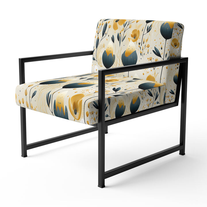 Teal Coastal Serene Floral Pattern - Upholstered Cottage Accent Chairs