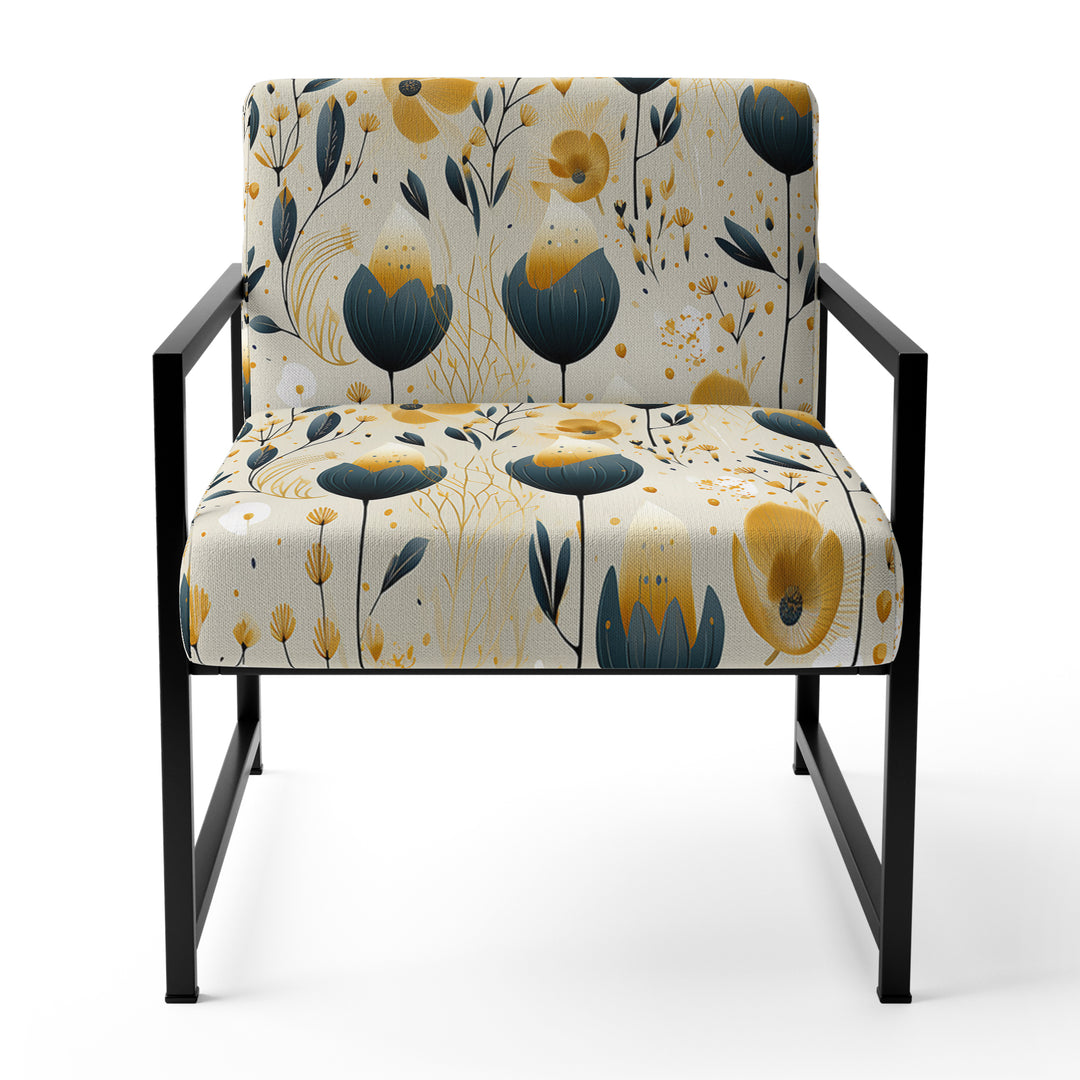 Teal Coastal Serene Floral Pattern - Upholstered Cottage Accent Chairs