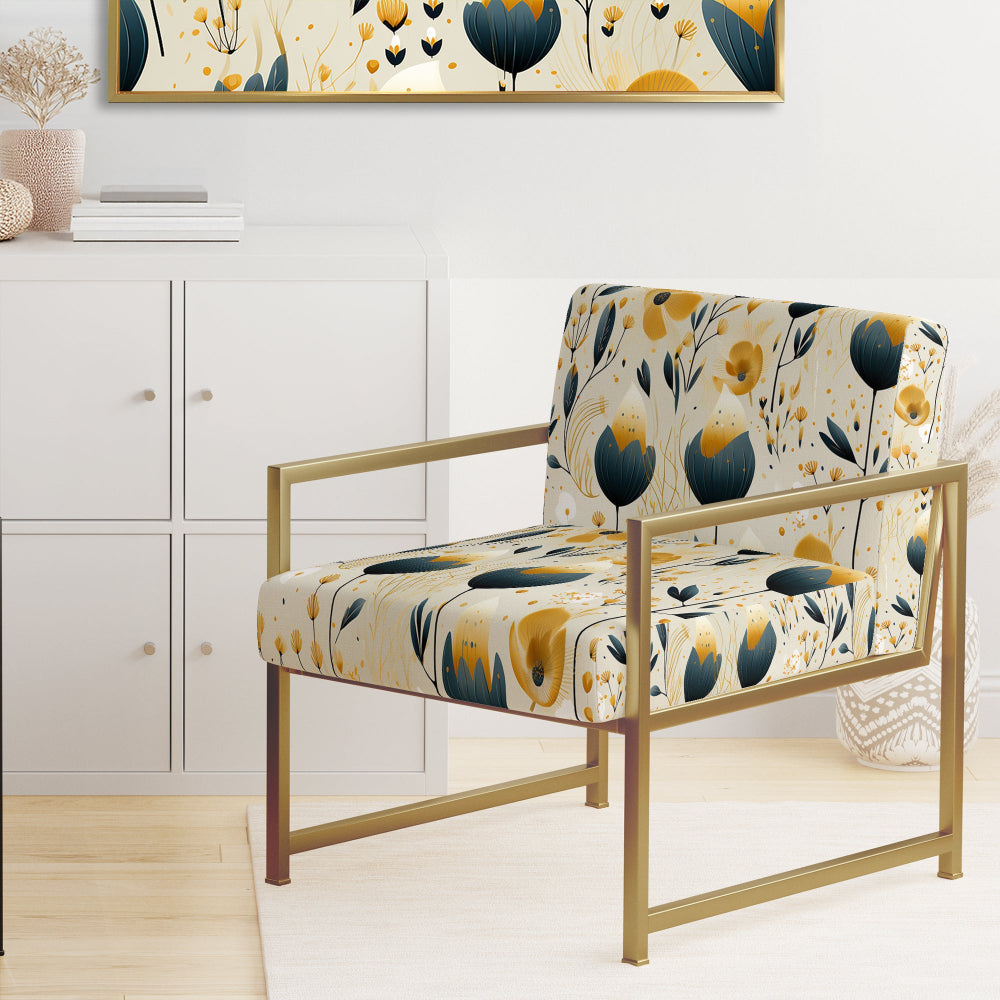 Teal Coastal Serene Floral Pattern - Upholstered Cottage Accent Chairs