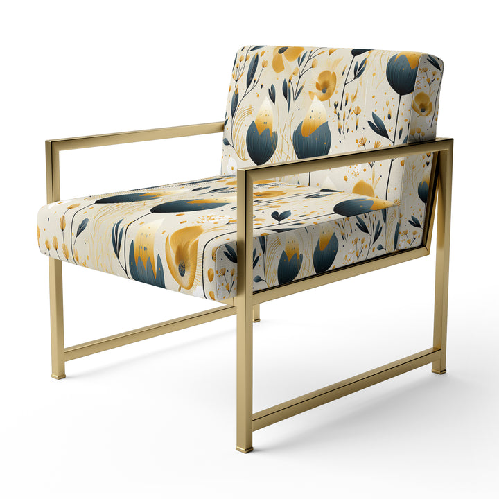 Teal Coastal Serene Floral Pattern - Upholstered Cottage Accent Chairs