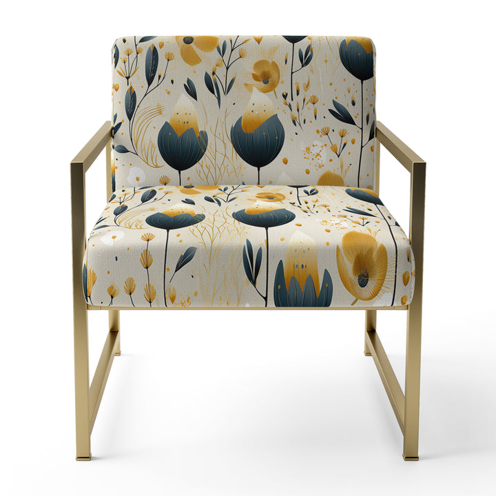 Teal Coastal Serene Floral Pattern - Upholstered Cottage Accent Chairs