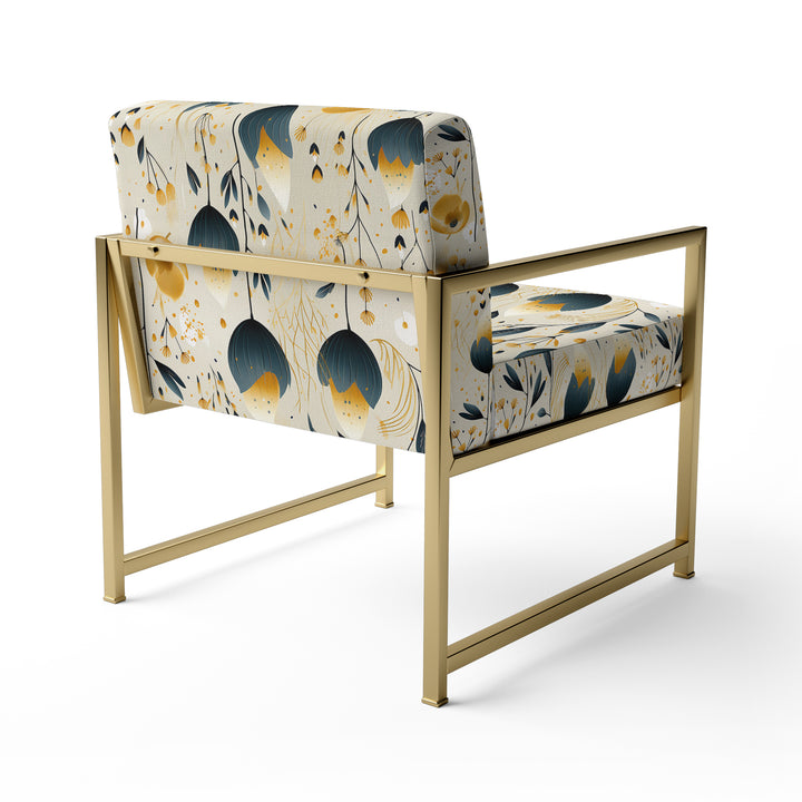 Teal Coastal Serene Floral Pattern - Upholstered Cottage Accent Chairs