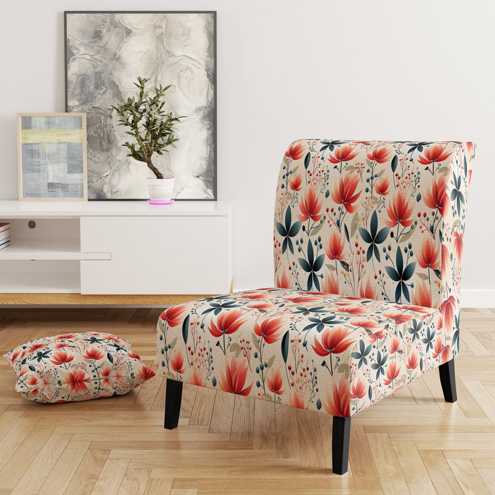 Elegant Red Floral Pattern - Cottage Accent Side Chair
