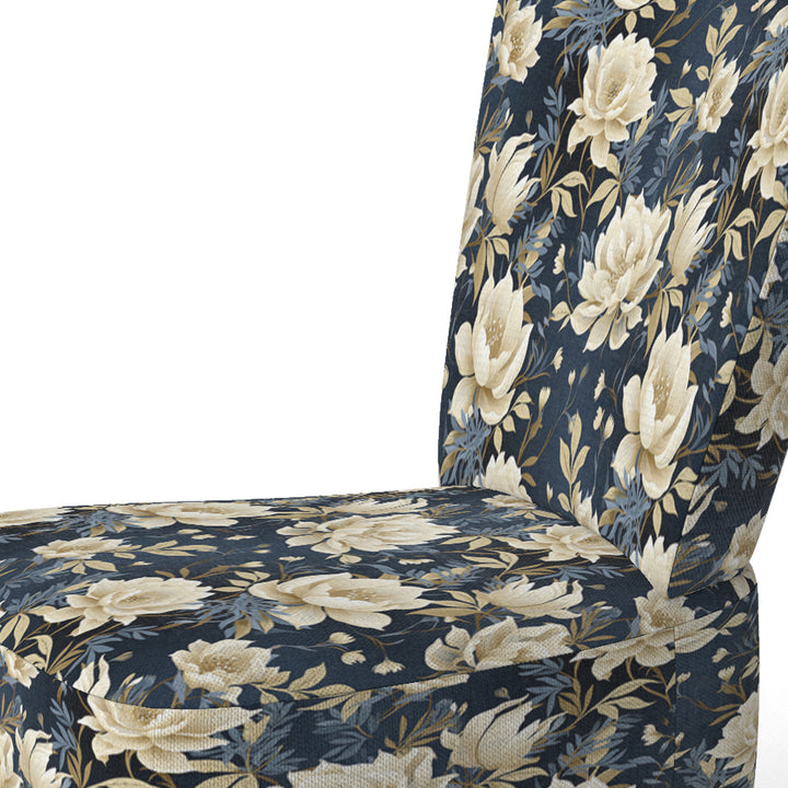 Industrial Ivory &amp; Blue Fusion Floral Pattern - Upholstered Cottage Accent Chairs