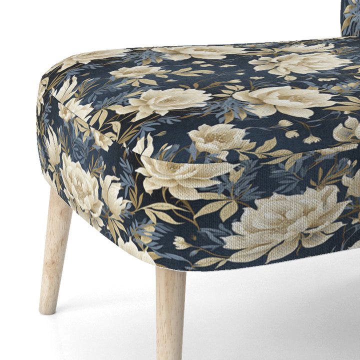 Industrial Ivory &amp; Blue Fusion Floral Pattern - Upholstered Cottage Accent Chairs